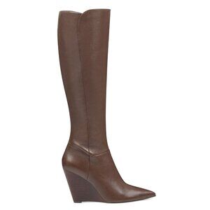 NINE WEST - VARIN, Brown REAL leather knee high boots, 3.5" wedge heel, SZ 7